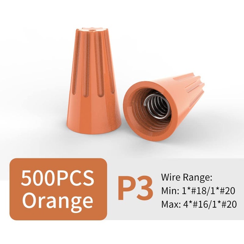 ZIPCCI 500 Pcs Electrical Wire Caps Connectors, Orange Electric Wire Screw Terminals Splice Twist Nuts Screw Connector - Image 2